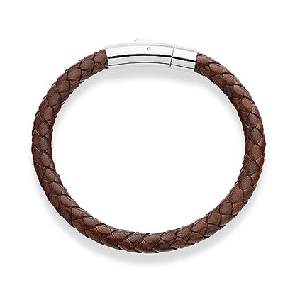 Miabella Genuine Italian Braided Leather Bracelet for Men, Made in Italy - color: Brown, size: Large - 9" Length