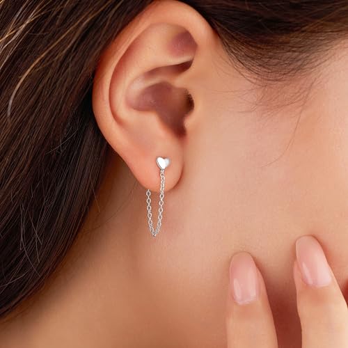 925 Sterling Silver CZ Moon Cross Heart Teardrop Chain Earrings for Women - color: Heart--Silver