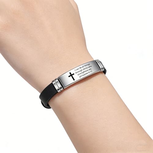 2Pcs Inspirational Quote Cross Bracelets Faith Christian Bible Verse Silicone ID Wristband Religious Bracelet Set Gift for Men Women - style: BR013/015