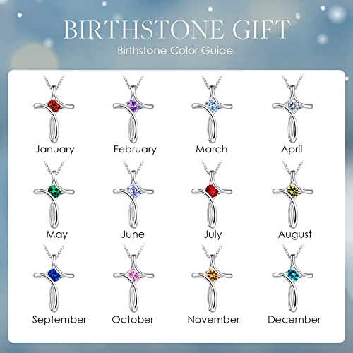 Cross Necklace for Women 925 Sterling Silver Birthstone Necklace for Women - color: 03-March-Aquamarine