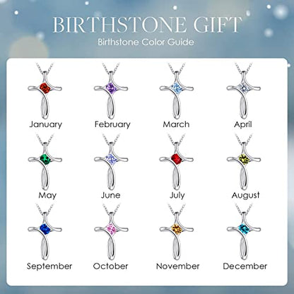 Cross Necklace for Women 925 Sterling Silver Birthstone Necklace for Women - color: 03-March-Aquamarine