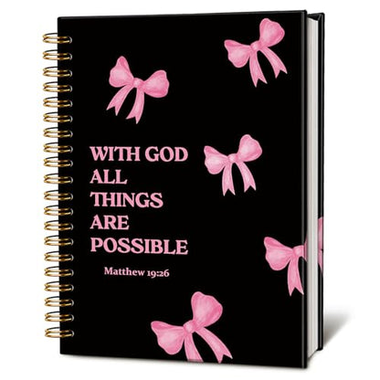 LIANGW Coquette Pink And Black Christian Notebook - color: Matthew 19:26 - Black