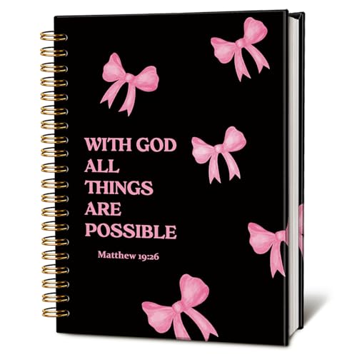 LIANGW Coquette Pink And Black Christian Notebook - color: Matthew 19:26 - Black