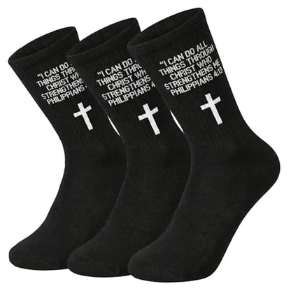 3 Pairs Christian Socks,Novelty Christian Easter Basket Stuffing - color: Philippians 4:13 - Black