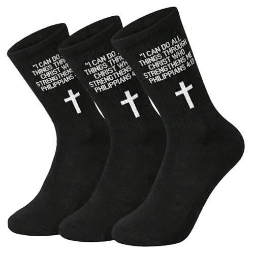 3 Pairs Christian Socks,Novelty Christian Easter Basket Stuffing - color: Philippians 4:13 - Black