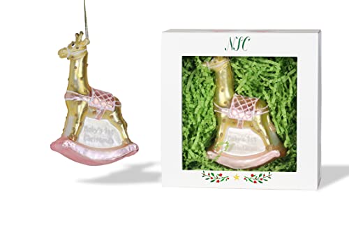 | Baby Girl Giraffe Glass Ornament | Baby Collection - color: Brown and White