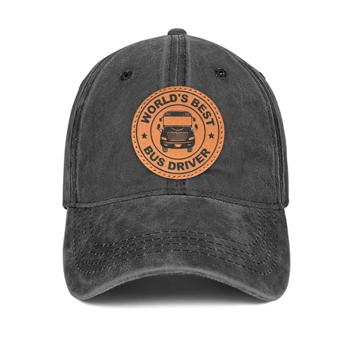 Hat for Men Women, Baseball Cap Gifts for Men Women, Adjustable Cotton Leather Patch Trucker Baseball Cap - color: World's Best Bus Driver