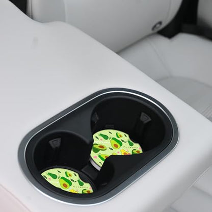 Cute Avocado Car Coasters: Pack of 2, Absorbent Ceramic Drink Cup Holder Coasters with Finger Notch for Easy Removal - color: Avocado