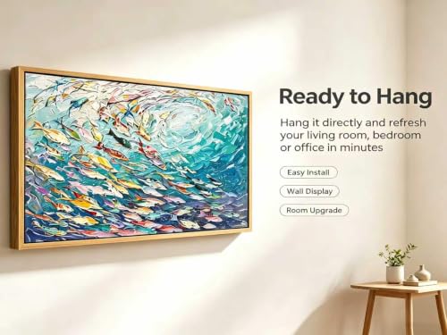 KIRFOLUC Abstract Ocean Wall Art, Large Framed Textured Print Painting - color: Fish, size: 32"L x 16"W