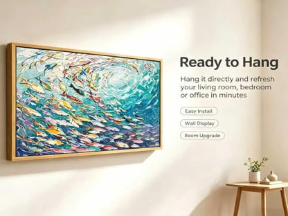 KIRFOLUC Abstract Ocean Wall Art, Large Framed Textured Print Painting - color: Fish, size: 40"L x 20"W