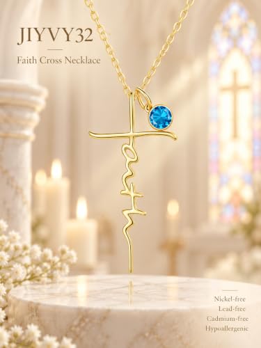 Faith Necklace White/Rose/Gold Birthday Gifts for Wife Her - color: 14K Gold-12-December