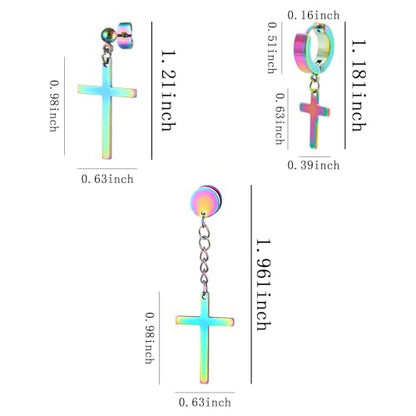 NEWITIN 9 Pairs Cross Earrings for Men Women Stainless Steel Earrings Set - color: Classic Colorful