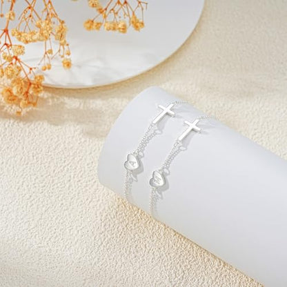 Lunvky Gold Initial Cross Bracelets for Women Teen Silver Letter Bracelet - color: Silver, size: Initial-J