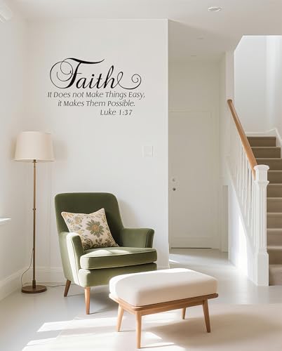 Luke 1:37 Christian Wall Decals, Faith It Does Not Make Things Easy it Makes Them Possible Bible Verse Wall Stickers, Scripture Quotes Religious Phrase Vinyl Wall Art for Home Church