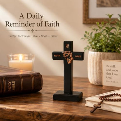 Wooden Wall Cross with Detachable Stand, 5.5in Small Christian Cross - color: Black, size: 5.5"L x 2.7"W