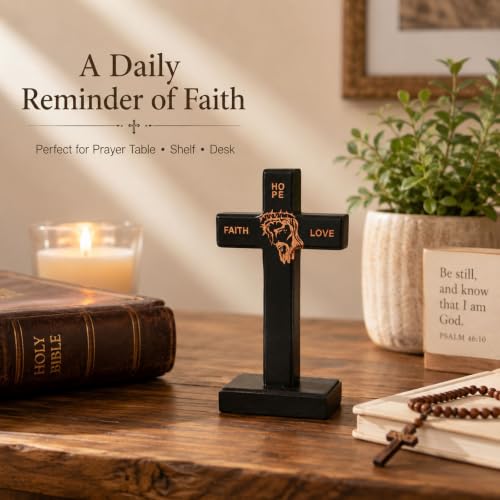 Wooden Wall Cross with Detachable Stand, 5.5in Small Christian Cross - color: Black, size: 5.5"L x 2.7"W