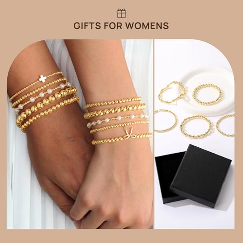 Yoosteel Gold Beaded Bracelets for Women Teen Girls, Gold Plated Jewelry - color: Bow beaded bracelets - 5pcs
