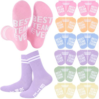 Glitopper 12 Pairs Best Team Ever Gift Socks Bulk - color: Pastel, style: Team
