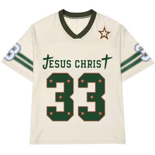 CHAIRAY Jesus Jersey Christian Football Jersey 33 Y2k Baggy Shirts Oversized V Neck Tee Tops for Women Men - color: 01 Apricot, size: Large