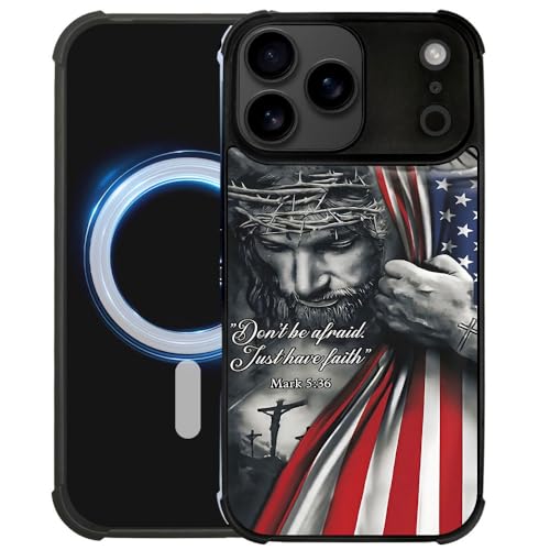 DAIZAG Case for iPhone 17 Pro Max,[Compatible with Magsafe] Air-Guard Corners Shockproof Soft Phone Cover for Boy Men Gift,Christian Jesus God Bless American Flag - color: Christian Jesus God Bless American Flag, size: iPhone 17 Pro Max