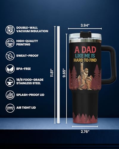 34HD Bigfoot Sasquatch Dads 40 oz Tumbler with Handle, Funny Dad Gift - color: Funny Bigfoot Dad