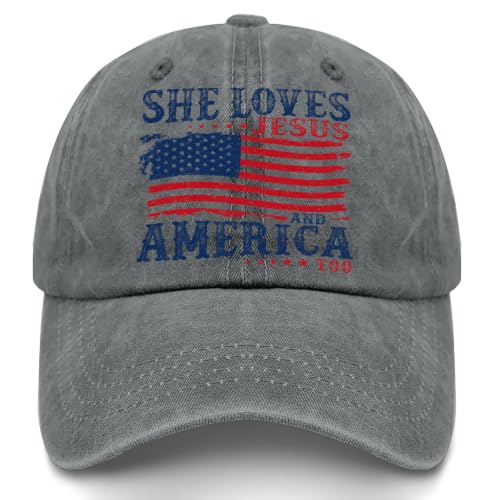 She Loves Jesus and America Too Hats for Womens Soft Washed Distressed Baseball - color: She Loves Jesus and America Toolight Grey1