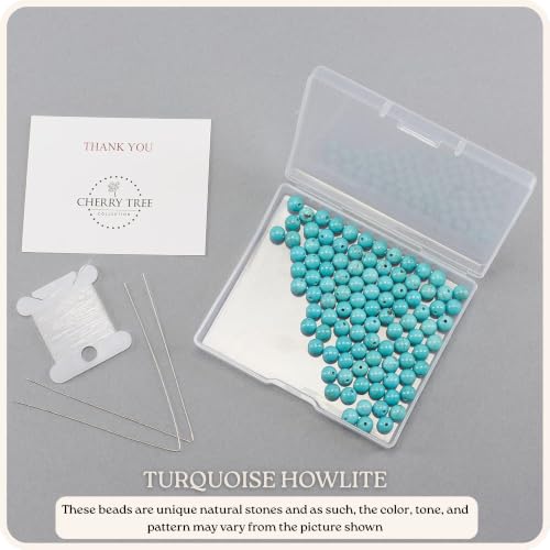 Cherry Tree Collection | 100PCS 6mm Turquoise Howlite Gemstone Round Beads for Jewelry Making | Includes Storage Box, Elastic String, and Needles - color: turquoise howlite, size: 6mm