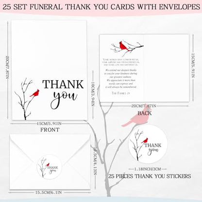 Marspark 25 Pack Funeral Thank You Cards Sympathy Envelopes, Cardinals - style: Cardinals