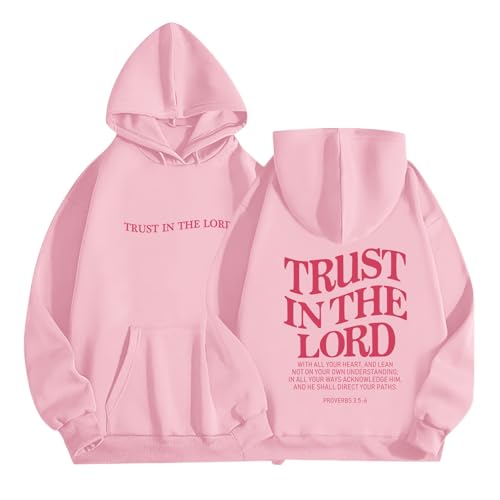 Tuislay Trust In The Lord Hoodie Christian Sweatshirts Women - color: Pink-pink Print, size: Medium
