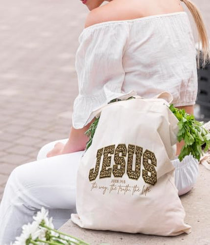 Christian Jesus Inspirational Canvas Tote Bag for Church Baptism - color: Jesus1