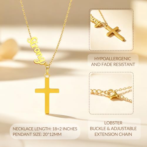 Faith Gold Cross Necklace for Women Christian Religiou Confirmation Jewelry - color: Strong Gold