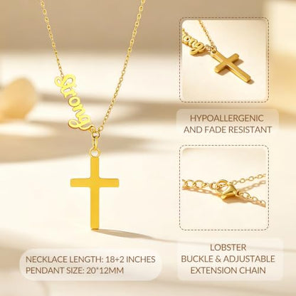 Faith Gold Cross Necklace for Women Christian Religiou Confirmation Jewelry - color: Strong Gold