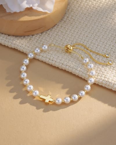 HGDEER God's Blessing Cross Bracelet for Women & Teens, Christian Gift - color: White