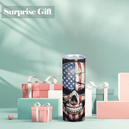 ATHAND 20oz 1776 American Flag Skull Stainless Steel Tumbler with Lid,1 Pcs - color: American Flag Skull