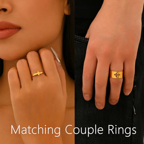 Matching Cross Rings for Couples Best Friend Promise Rings for Her Him - color: Gold