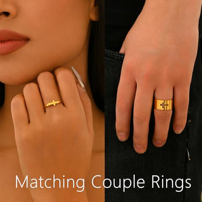 Matching Cross Rings for Couples Best Friend Promise Rings for Her Him - color: Gold