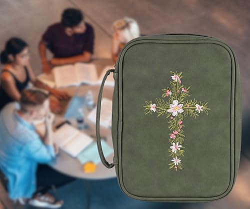 White Dove Designs Bible Cover-Embroidered Cross-Green-XLG