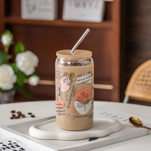 Spanish Bible Verse Coffee Mugs - Christian Gifts for Women, 16oz Religious Glass Tumbler with Lid & Straw, Inspirational Spanish Scriptures, Regalos Religiosos Para Mujer En Español - color: Spanish Bible Verse