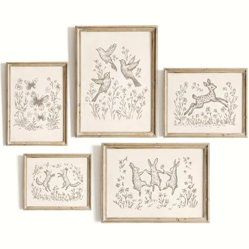 Nursery Woodland Animal Wall Art Baby Boy Canvas Wall Decor Vintage Forest Animal Art Prints Kids Room Poster Cottagecore Deer Fox Pictures Painting Neutral Artwork for Bedroom 8x10x5 Inch Unframed - color: Cottagecore Art, size: 10"L x 8"W