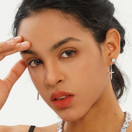 JINAO Cross Hoop Dangle Earrings for Men Women - color: Stud Cross Chain-Silver