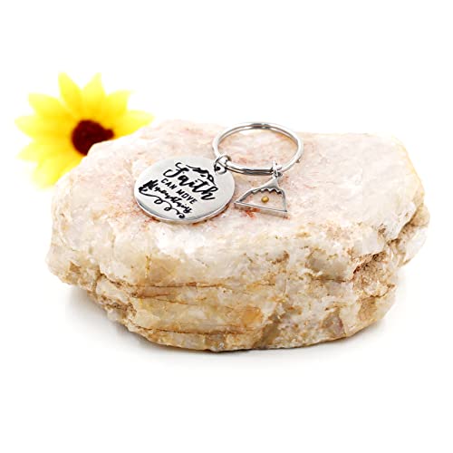 Uloveido Stainless Steel Faith Cross Keychain & Jesus Loves Me Christian Keyring Mustard Seed Charms Religious Jewelry - style: Faith Can Move-triangle