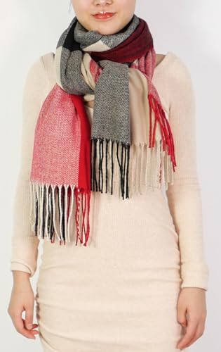 Wander Agio Women's Fashion Long Shawl Big Grid Winter Warm Lattice Large Scarf - color: Black Camel Red 15