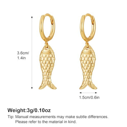 MUYAN Gold Fish Hoops Dangle Earrings for Women Beach Jewelry - style: Hoop C