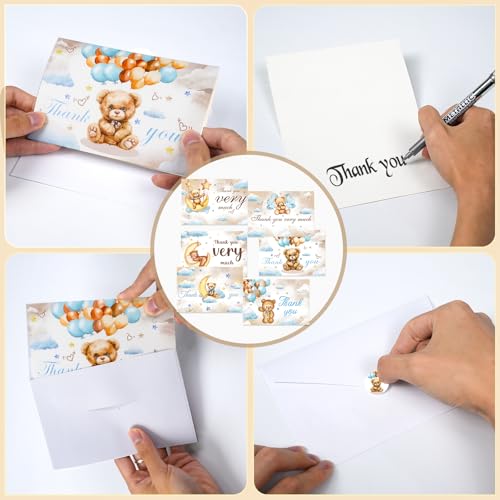 30 Pieces Bear Baby Shower Thank You Cards, Bear Balloon Thank You Cards with Envelopes and Stickers for Baby Shower Wedding Bridal Wedding Party Supplies - color: Bear