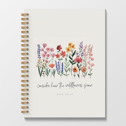 Poecinvi Christian Notebook Journals for Women, Consider How the Wildflowers Grow Prayer Bible Journal for Woman, Christian Gifts for Women Faith, Bible Verse Scripture Spiral Notebook 5.5x8.3 Inch - color: Luke 12:27