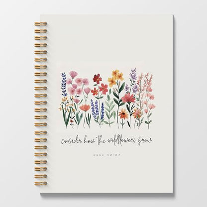 Poecinvi Christian Notebook Journals for Women, Consider How the Wildflowers Grow Prayer Bible Journal for Woman, Christian Gifts for Women Faith, Bible Verse Scripture Spiral Notebook 5.5x8.3 Inch - color: Luke 12:27