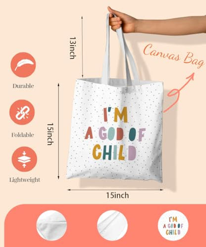 Christian Inspirational Verse Canvas Tote Bag for Women Teens Teen Girls,Grocery Reusable Shopping Bags - color: I'm a God of Child