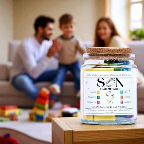 Bible Verse Jar for Son, Christian Gifts for Boys, 92 Scriptures - color: Bible For Son