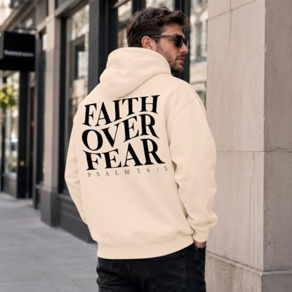 Faith Over Fear Christian Hoodies for Men Religious Jesus Hoodie Bible Verse Graphic Sweatshirt Fleece Pullover - color: Apricot, size: XX-Large