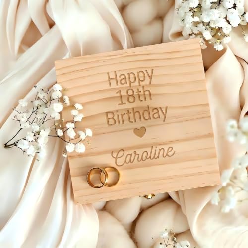 Personalized Birthday Jewelry Box, Square Wooden Memory Keepsake - color: style-2